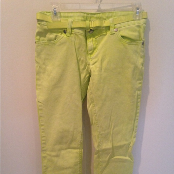 Electric Lime Green Color Jeans w/ Belt - Picture 5 of 7